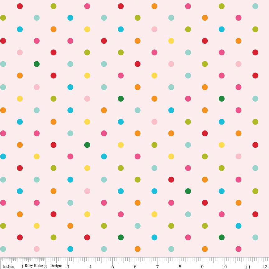 Sunny Happy Skies Fabric Bright Multi Color Dot on Pink from Riley Blake Designs 1 Yard New