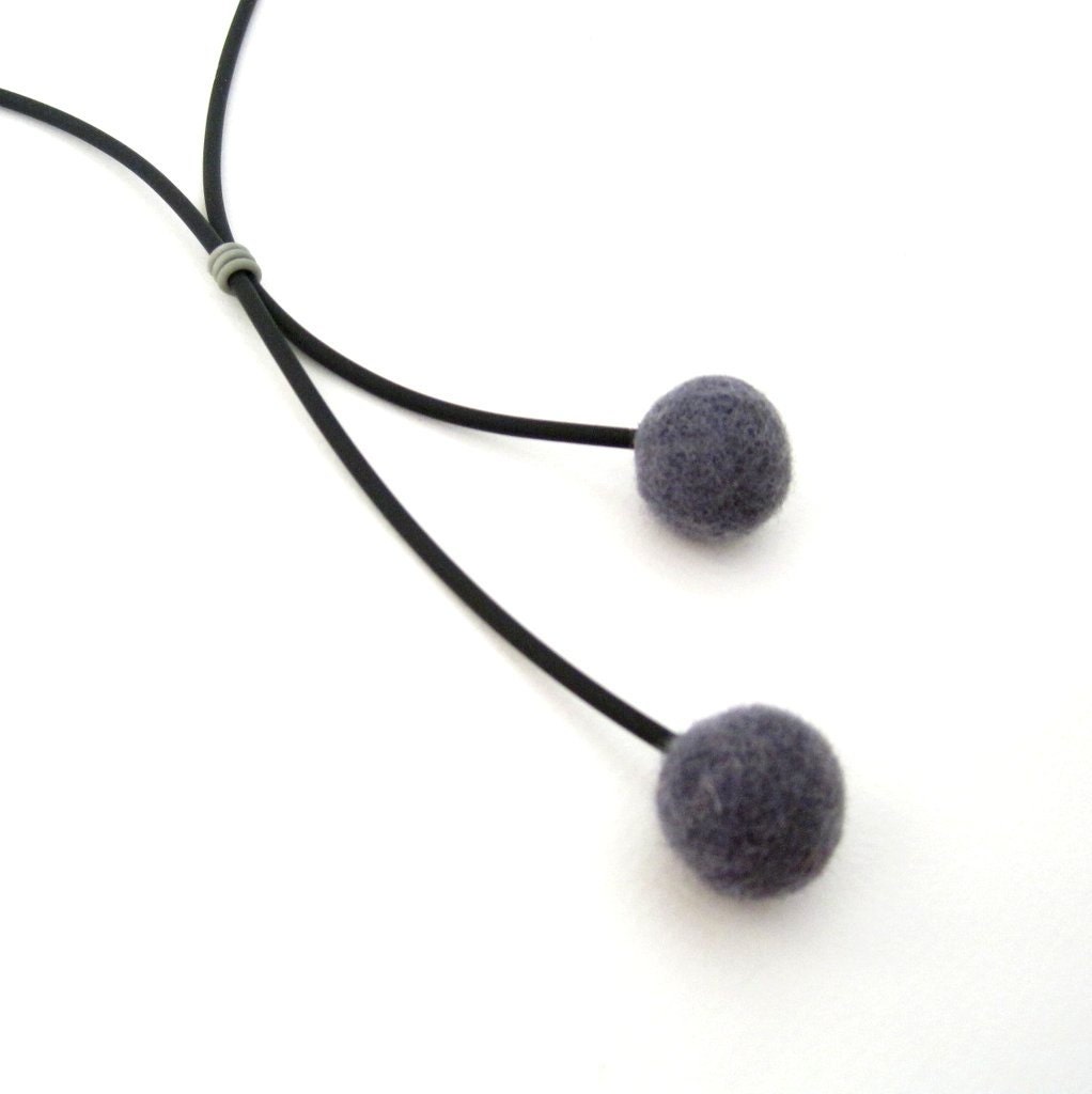 minimalist jewelry, felt necklace, grey eco friendly felted beads on long strand, gift under 20,  designer fashion,