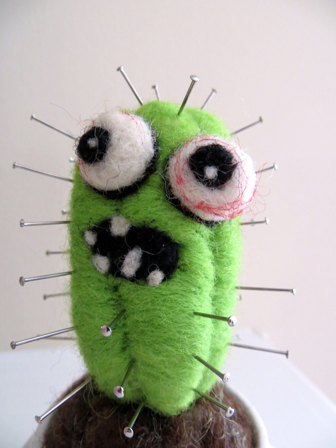 Needle Felted Cactus Zombie Pincushion - Mini Version -  Made to Order 