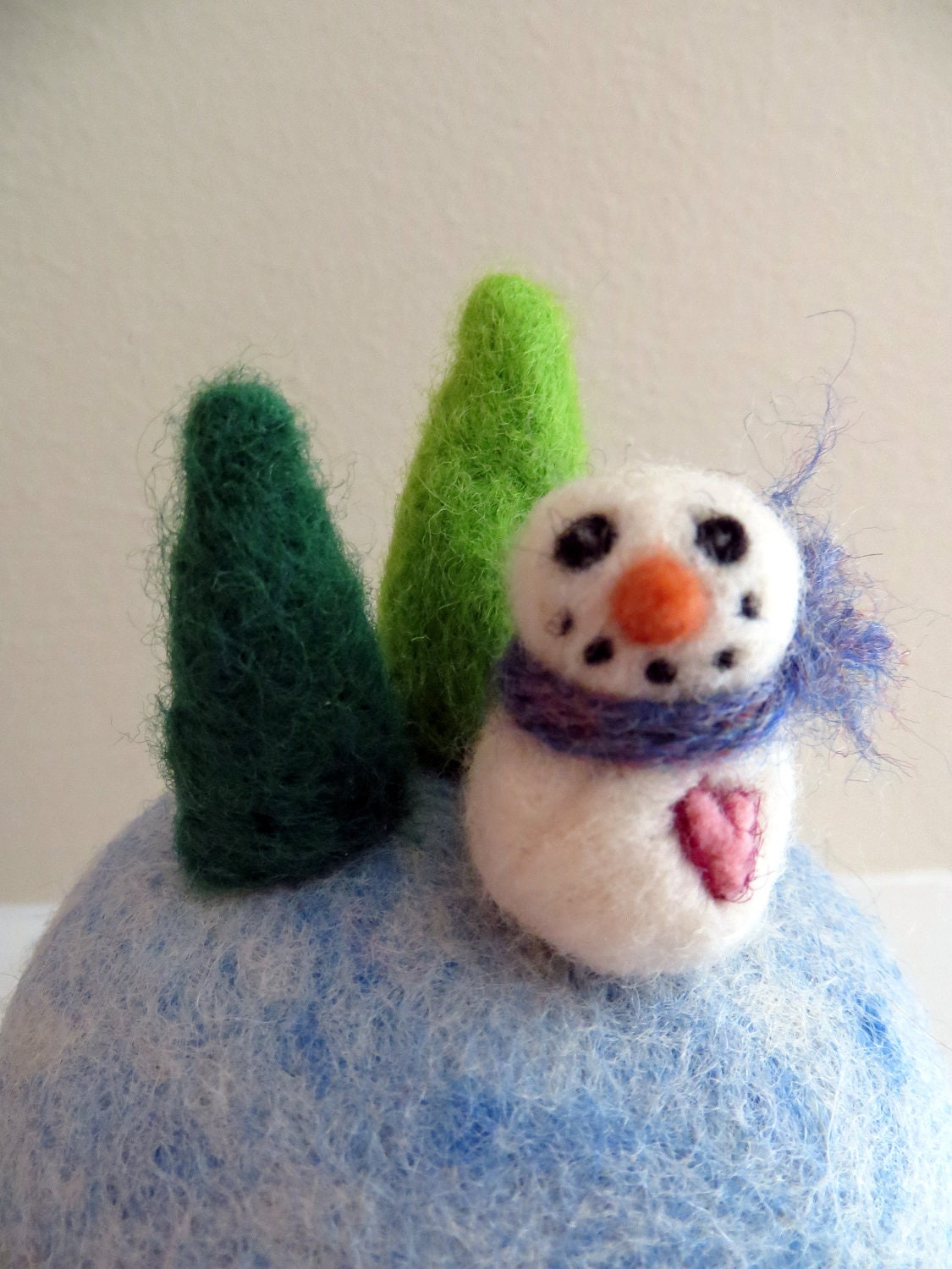 Snowman and Trees - Needle Felted Pincushion or Christmas Decoration