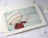 Christmas Card, Holiday, Greeting Card, Blue Bird, Girl, Berries,Winter, Snow, Sweet Gift