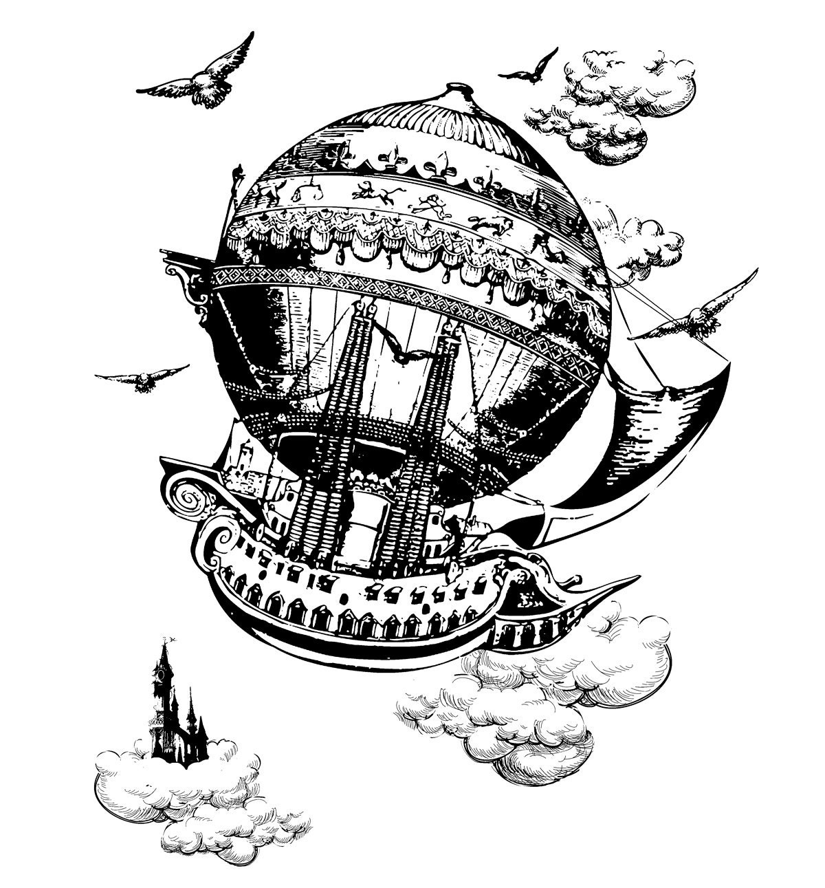 Men's t-shirt, Vintage Steampunk T-shirt Airship Eco Crew Brown Heather t-shirt, Father's Day, Graduation