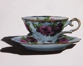Floral Tea Cup and Saucer Laser Cut Wood Brooch