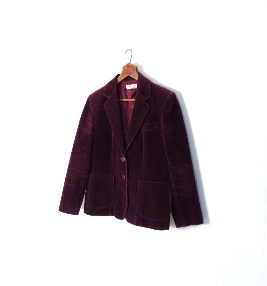 Plum Velvet Blazer / Lilli Ann Jacket / Vintage 1970s Jacket / Small S