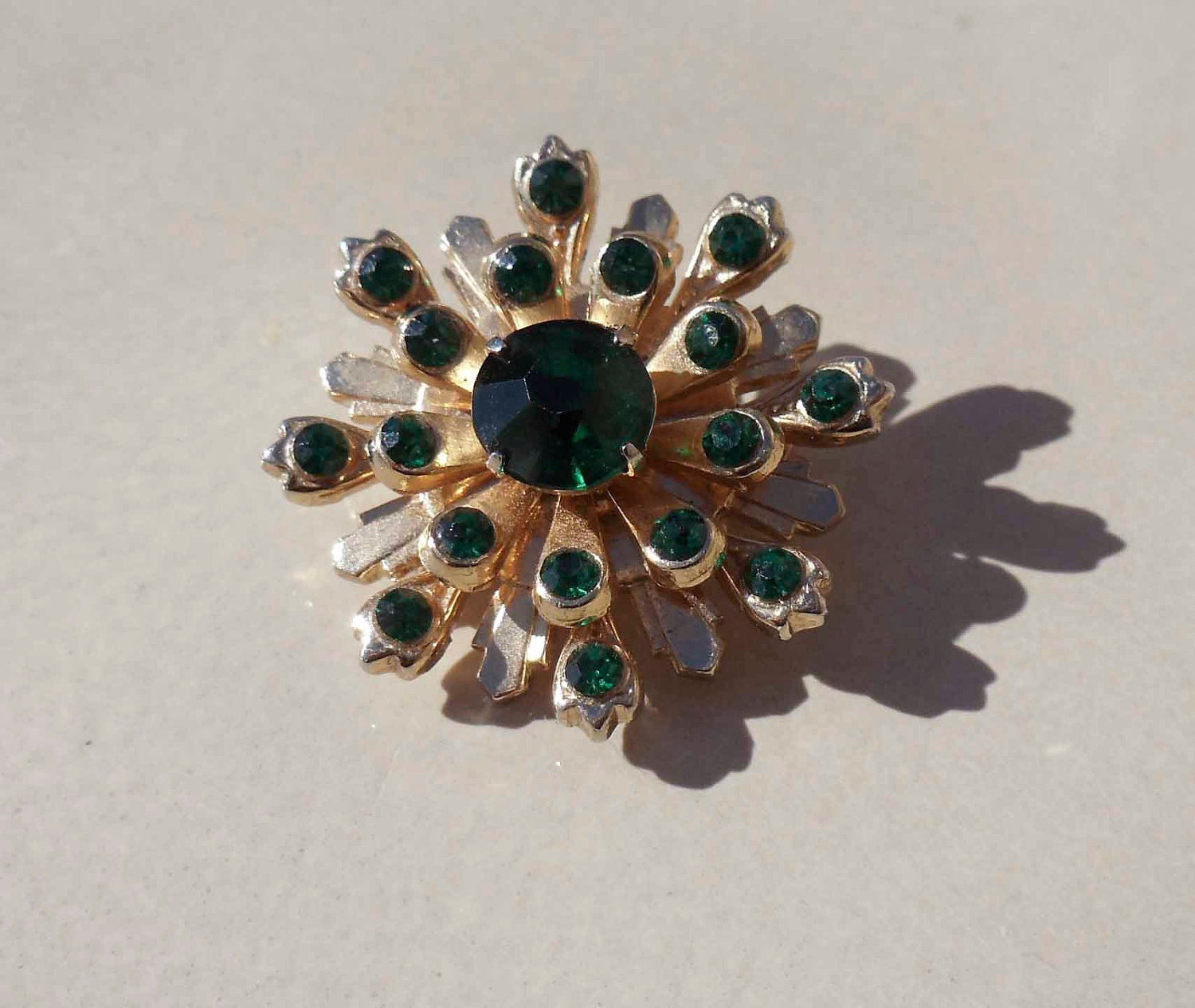 Coro Green Gold Brooch vintage sunburst brooch