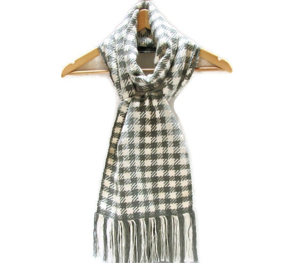 Houndstooth Check Hand Woven Scarf - Extra Long - Exotic Wool Blend - Unisex