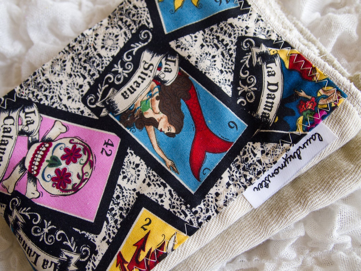 Baby Burp cloth - loteria on ecru hand dyed burp cloth