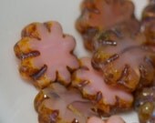 NEW Picasso Milky Pink 9mm Czech Flower Glass Beads (ST783)