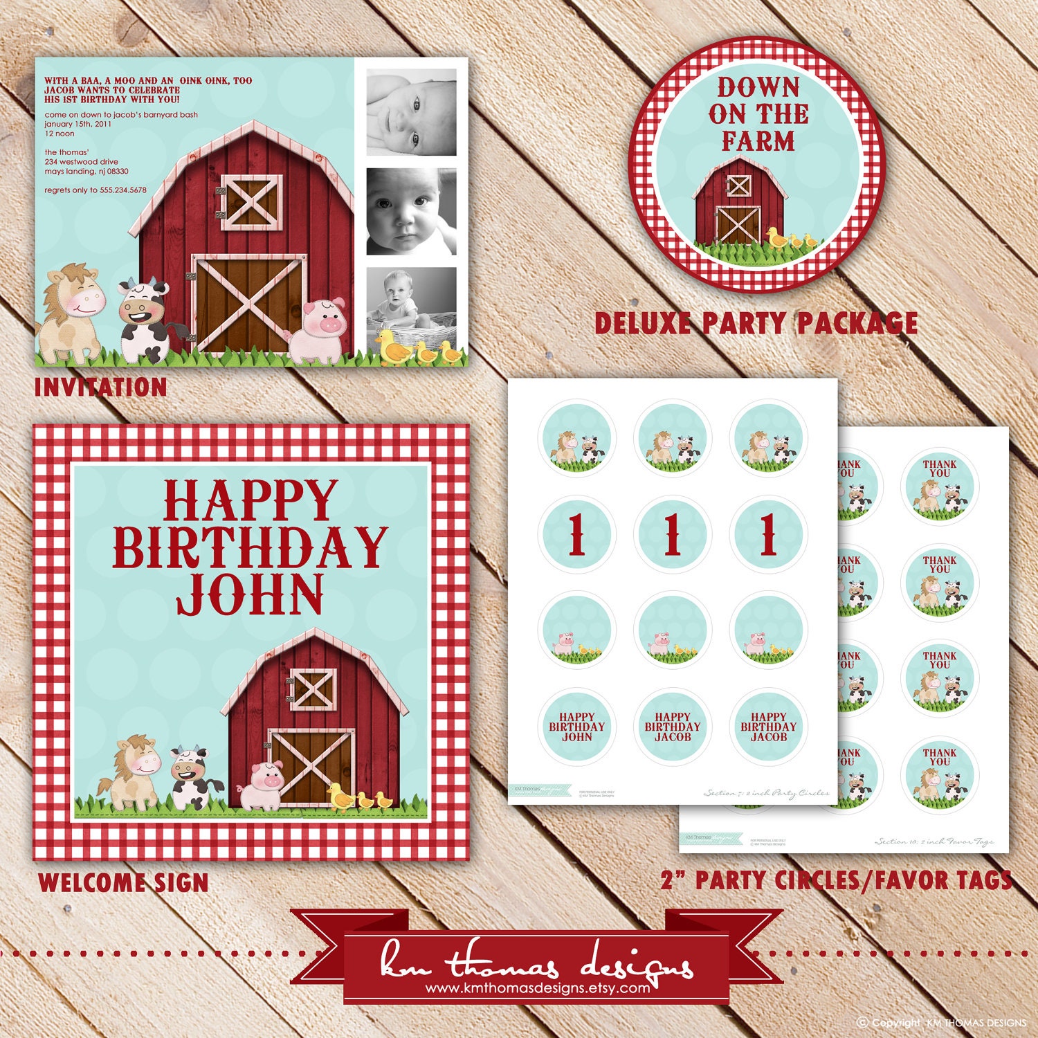 Deluxe Custom Printable Party Package...DOWN on the FARM Collection...Personalized...by KM Thomas Designs