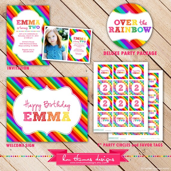 Deluxe OVER the RAINBOW Collection...Custom Printable Party Package...Personalized...by KM Thomas Designs Il_570xn