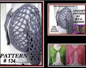 Crochet PATTERN- crochet shrug num 134,  One Skein Open Weave Shrug, Make it long or short sleeve...size S,  M. and L. and x-L