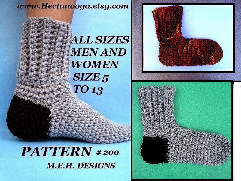 socks, CROCHET PATTERN, number 200, Crochet Socks For Men or Women, Sizes: women size 5 and up, men up to size 13....