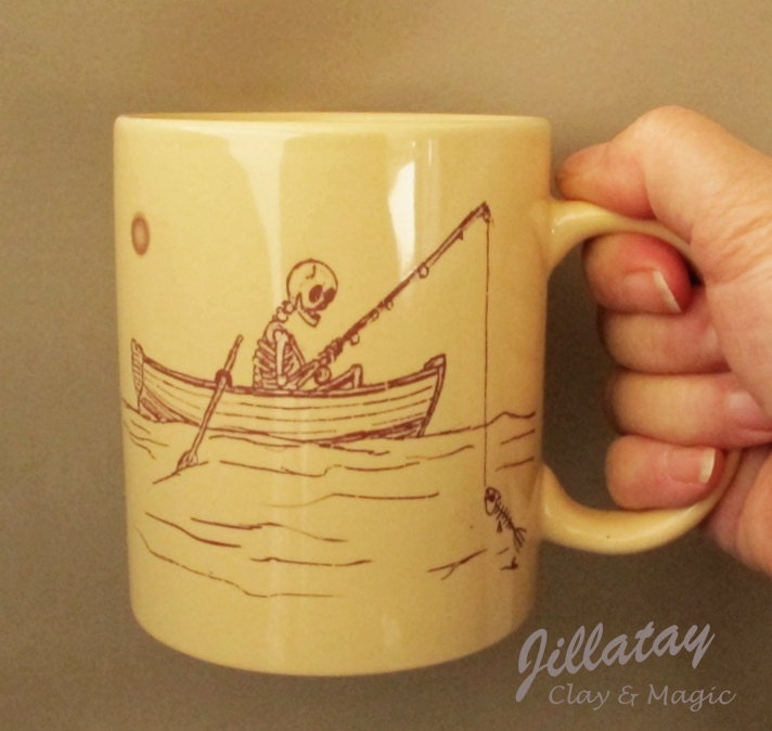 Skeleton Coffee Cup - Ceramic Humorous Die Hard Fishing Mug