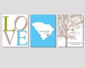 New Baby Trio - Set of Three 8x10 Customizable Prints - LOVE, Family Established Bird Tree, State Birth Place Map - Great Gift For New Mom