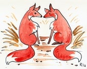 Fox Pair - Original Watercolor Greeting Card Blank
