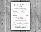 Wedding MAD Libs - Wedding Advice, Printable Digital File