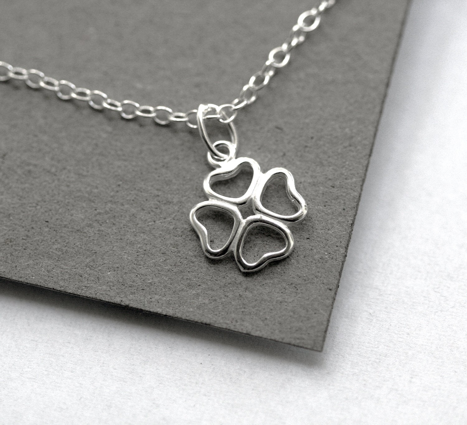 Lucky Four Leaf Clover Heart Charm Necklace - Sterling Silver