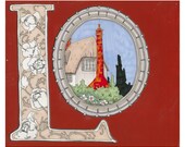 L is for Looking Glass- 9x7.5 Wonderland Alphabet Print