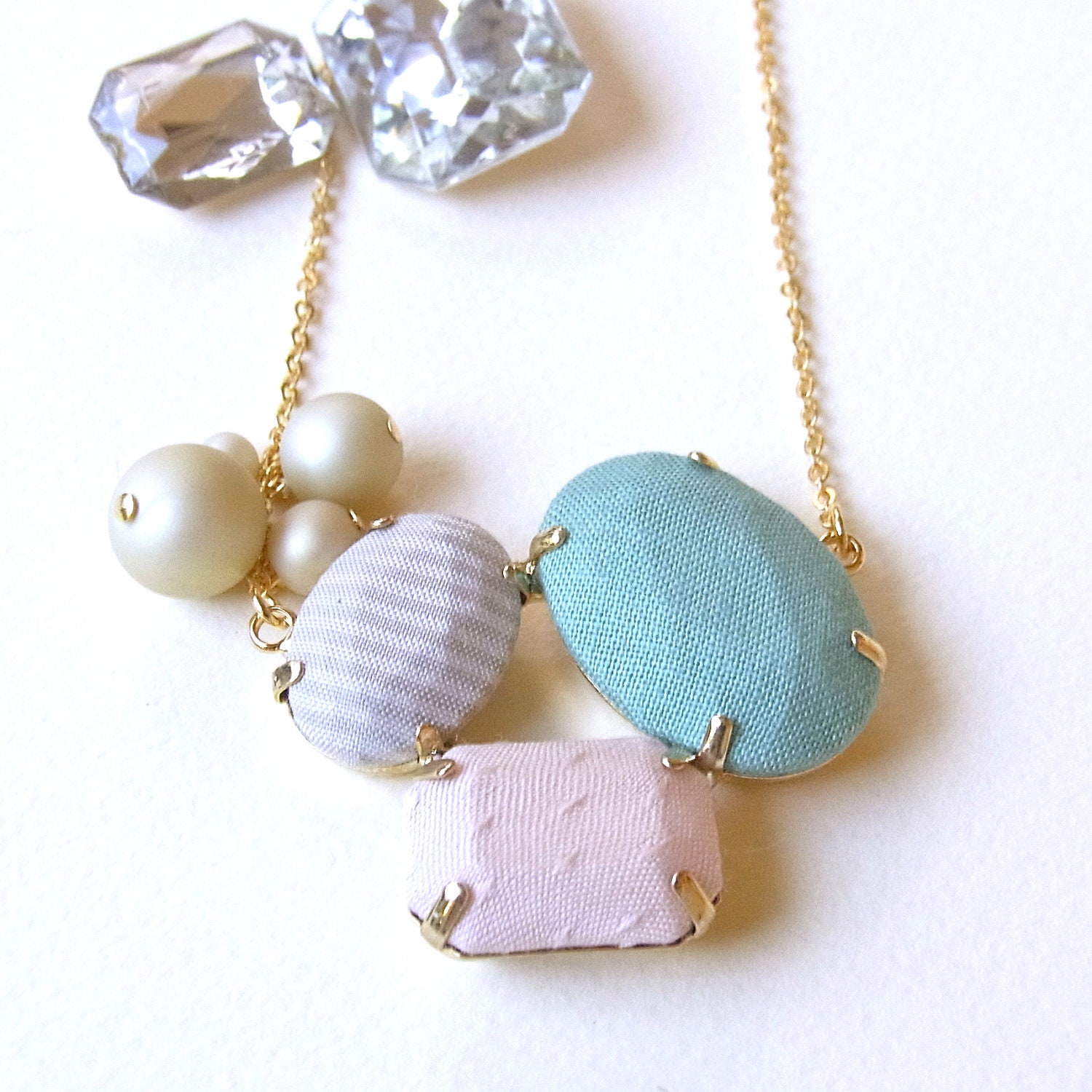 Fabric  3 Jewel Necklace - E