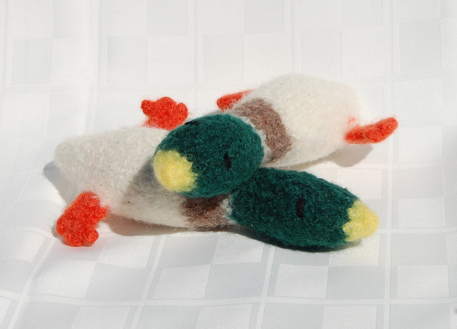 Mini Mallard Duck Cat Toy - Hand Knit Boil Felted Wool Yarn with Organic Catnip