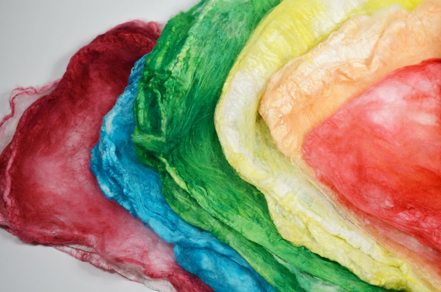 Mawata Silk Hankies - 2 oz - Bright Rainbow Gradient