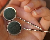 Bobby Pins - Forest Green Vintage Buttons - Recycled Upcycled OOAK