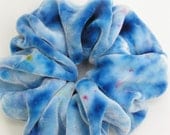 SILK VELVET Scrunchie, Sumptuous, hand dyed, soft for hair, ocean blues, light blue, royal blue, yellow, dark pink, silk scrunchie, ponytail
