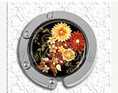 ON SALE - Foldable Bag Purse Hook - Amber and Black Florals
