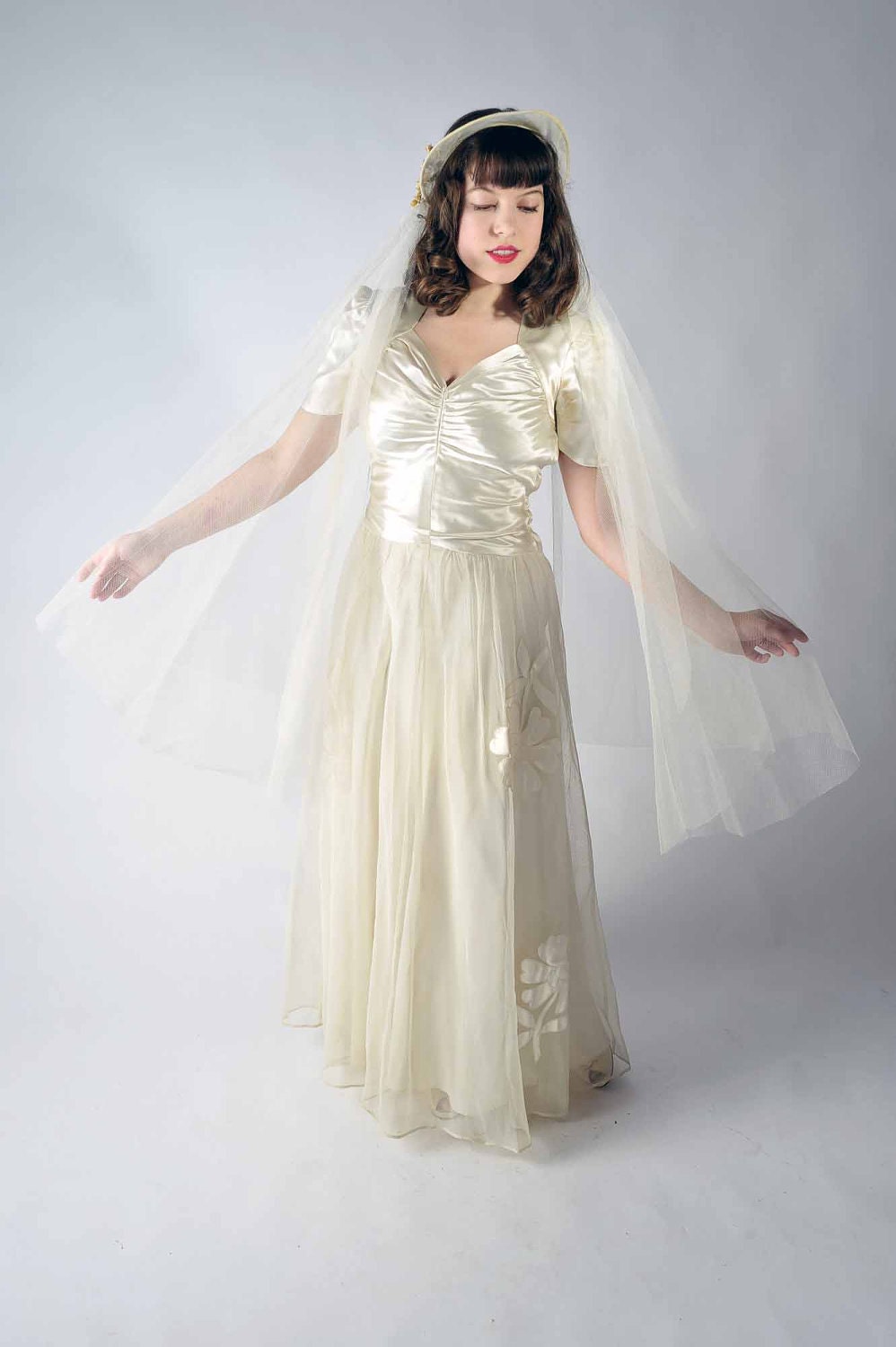 Vintage 1940s Wedding Dress - The Satin Starlight Bridal Gown
