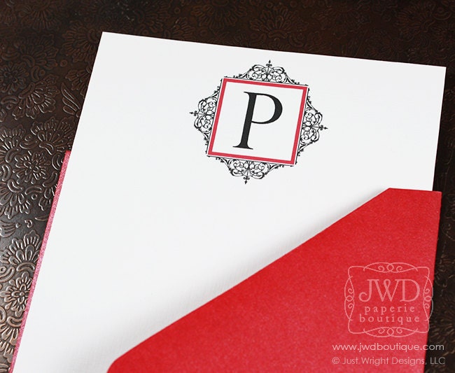 Personalized Stationery Personalized Stationary Personalized Note Card Set - Filigree Monogram Stationery Set of 10 Flat Note Cards