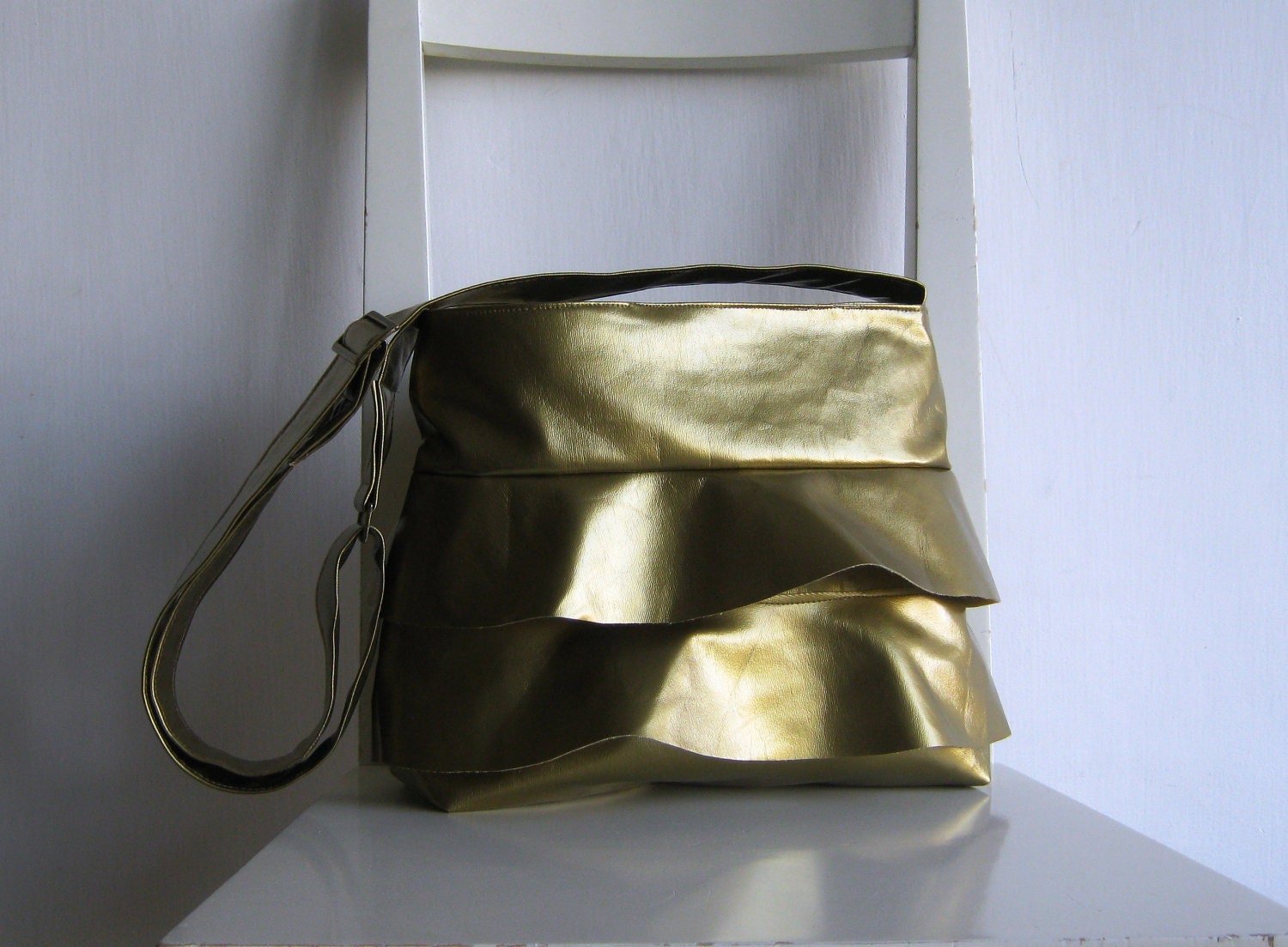 SALE - Ruffle Gold Handbag - Crossbody