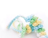 Corkscrew Ponytail Holder, Crocheted Hair Tie, 1970s, 1980s, Lemon, Lime and Aqua, Crochet Ponytail Holder