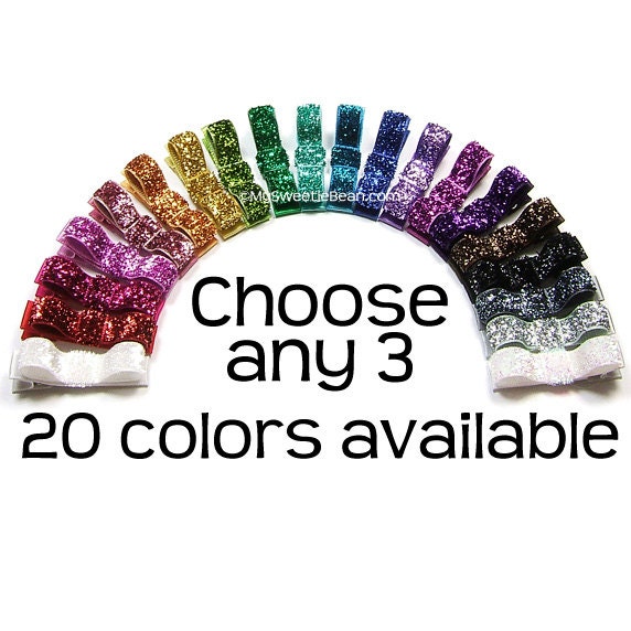 Glitter Hair Clips, Choose 3 Holiday Hair Clips, Glitter Hairbows, Sparkly Tuxedo Bows, Glam, Glittery, Shiny, Baby Toddler Girls