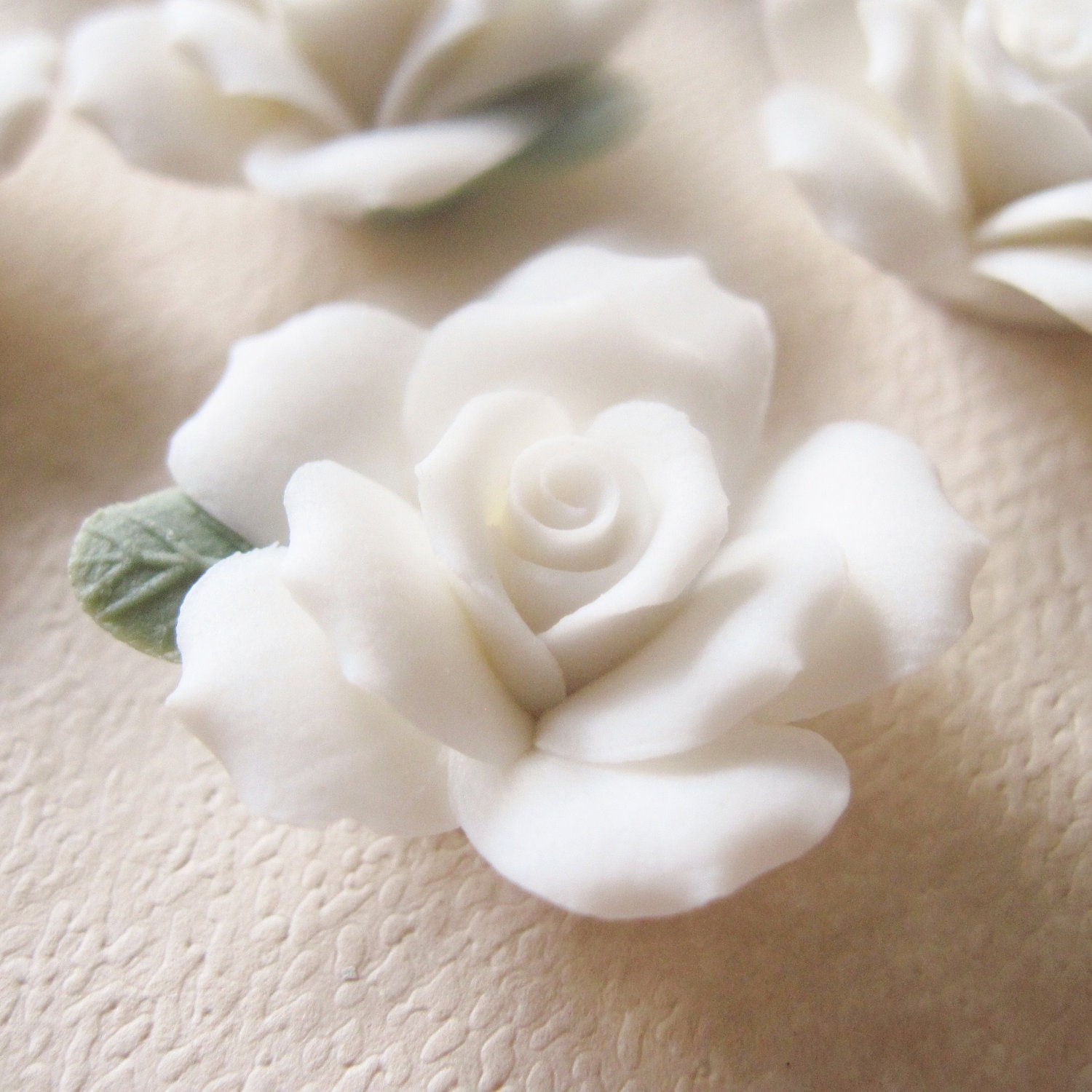 6 White Porcelain Roses 1"