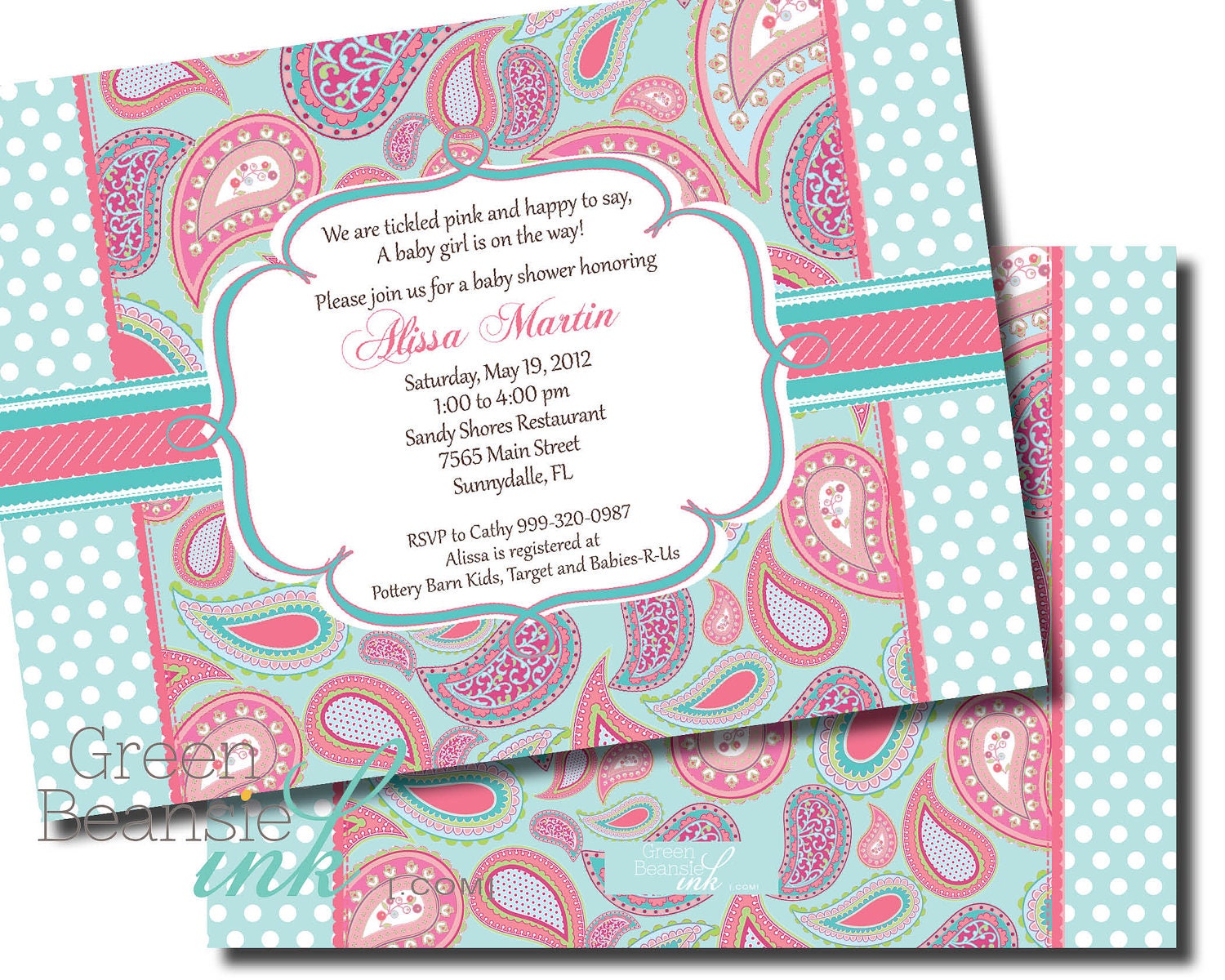 BLUE & PINK PAISLEY Printable Party Invitation Il_170x135