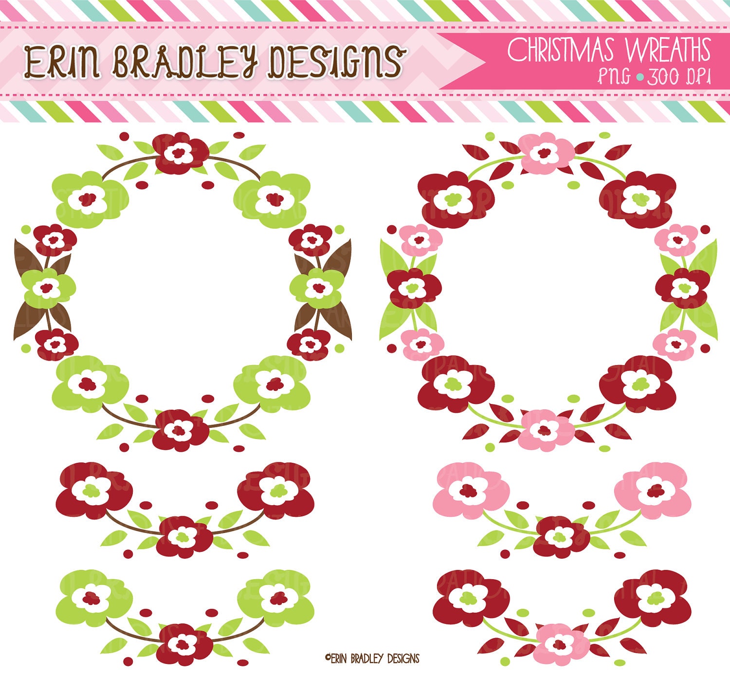Christmas Holiday Wreaths Clipart Clip Art Personal & Commercial Use Instant Download Il_170x135