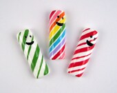 Candy magnets - cute candy sticks with smiling faces, choose your color, red striped, green striped, rainbow striped