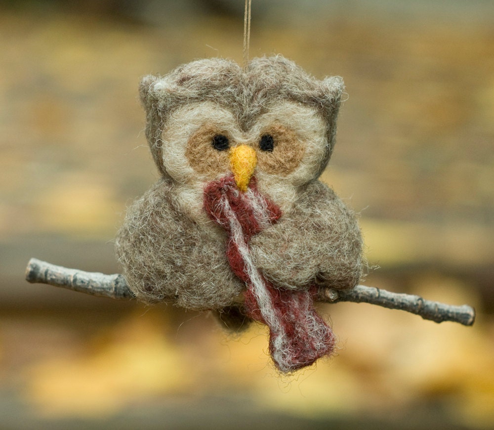 Needle Felted Owl Ornament - Hungry for Bacon