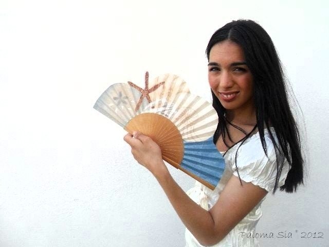 Crazy bubbles blue. Hand painted fan. W