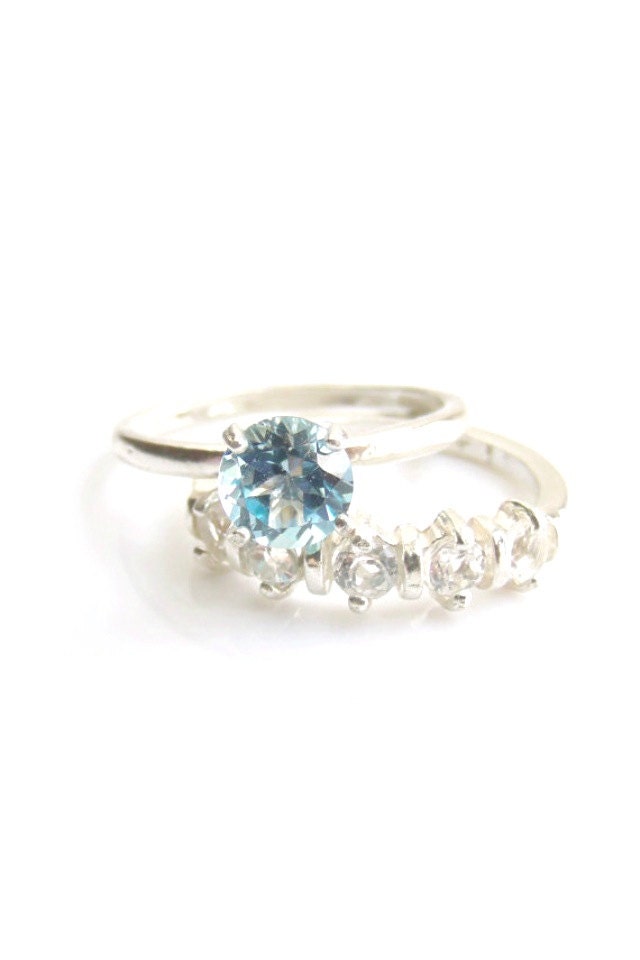 Wedding Ring Set London Blue White Topaz Sterling Silver Made To Order