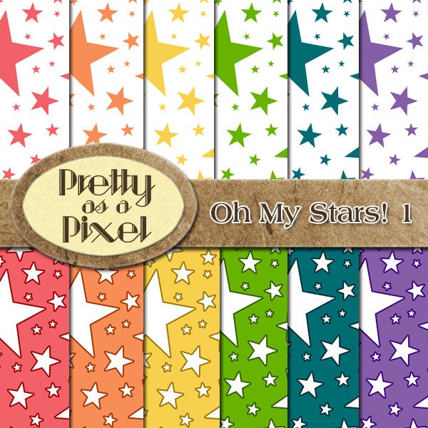Oh My Stars 1 - Digital Paper Pack - Scrapbooking Backgrounds - Personal or Commercial - 12 x 12 OR 8.5 x 11- Set of 12