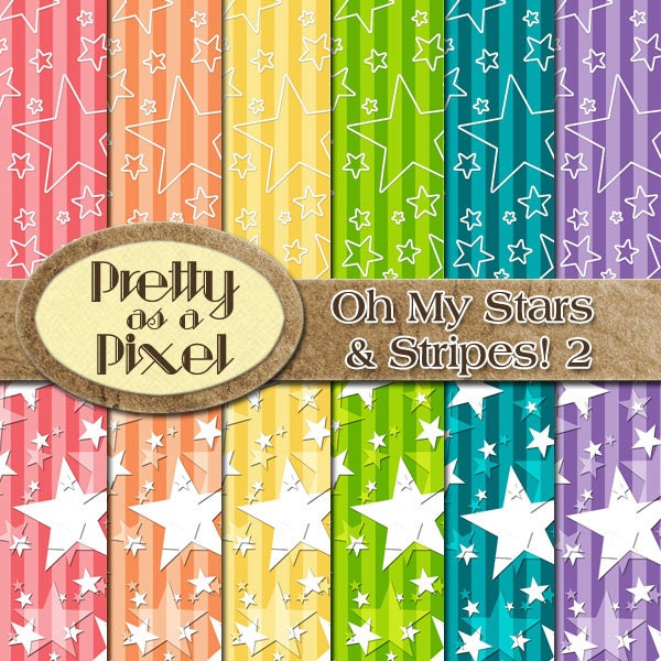 Oh My Stars & Stripes 2 - Digital Paper Pack - Scrapbooking Backgrounds - Personal or Commercial - 12 x 12 OR 8.5 x 11- Set of 12