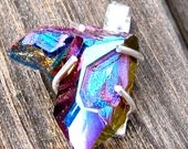 OOAK Quartz Crystal,Titanium  Finish, Heavy Prong Sterling Setting