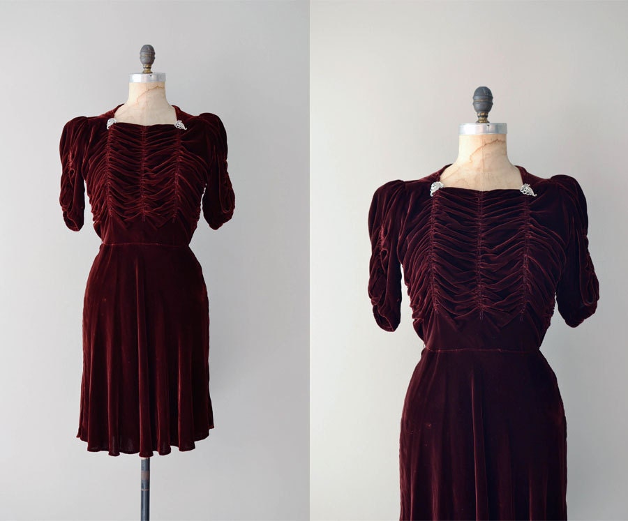 1930s dress / silk velvet 30s dress / Musette dress