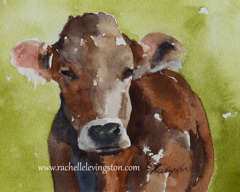 Kids wall art kids COW PRINT (from Original Watercolor Cow Painting 8 x10) folk primitive cow boy room decor boys art toddler cow picture