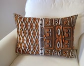 Tribal Vera Pillow Sham - Luxe Throw Pillow Cover in Brown Haida Totems - Decorative Cushion Handmade with Vintage Vera Silk