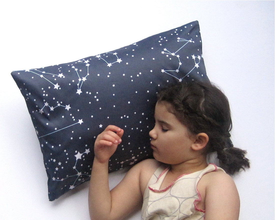 Goodnight Galaxy Pillow Sham Cover - Organic Toddler Pillow Cushion - Baby Home Decor in Dark Night Sky Blue - Eco friendly Bedroom Pillow