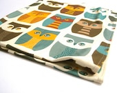 Owls Organic Baby Blanket - XL Knit Eco Friendly Swaddling Blanket Bedding - Modern Brown Fall Woodland Forest Animals
