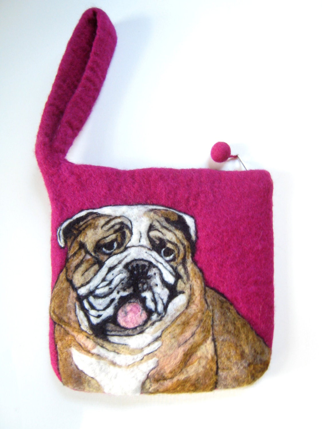Custom Needle Felted Pet Portrait on 7.5 x 8" Wristlet Bag