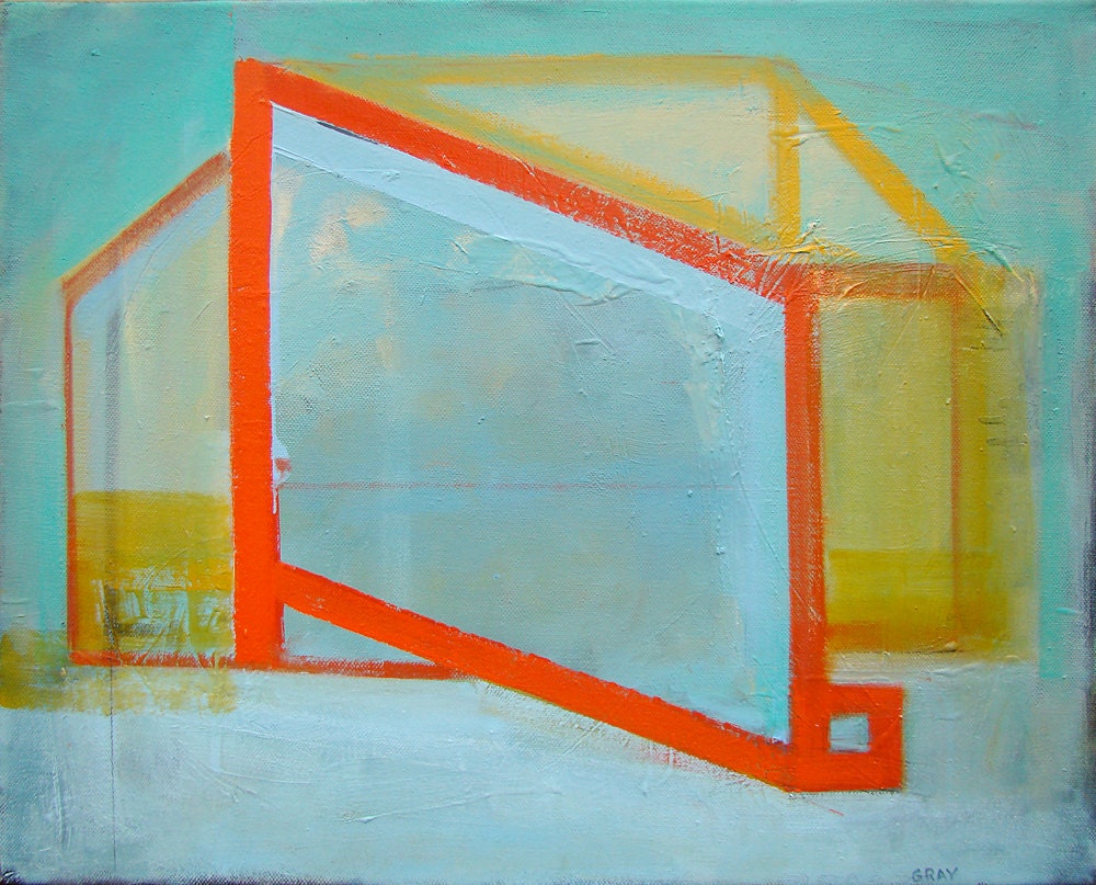 Red House Oil Painting, Modern, Contemporary Abstract Art Free US Shipping
